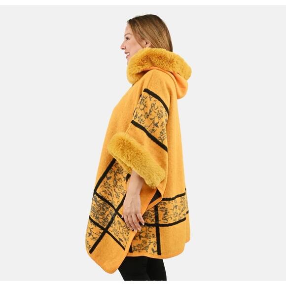 Instyle Yellow Plaid Faux Fur Ruana - One Size Fits Most - Picture 3 of 6